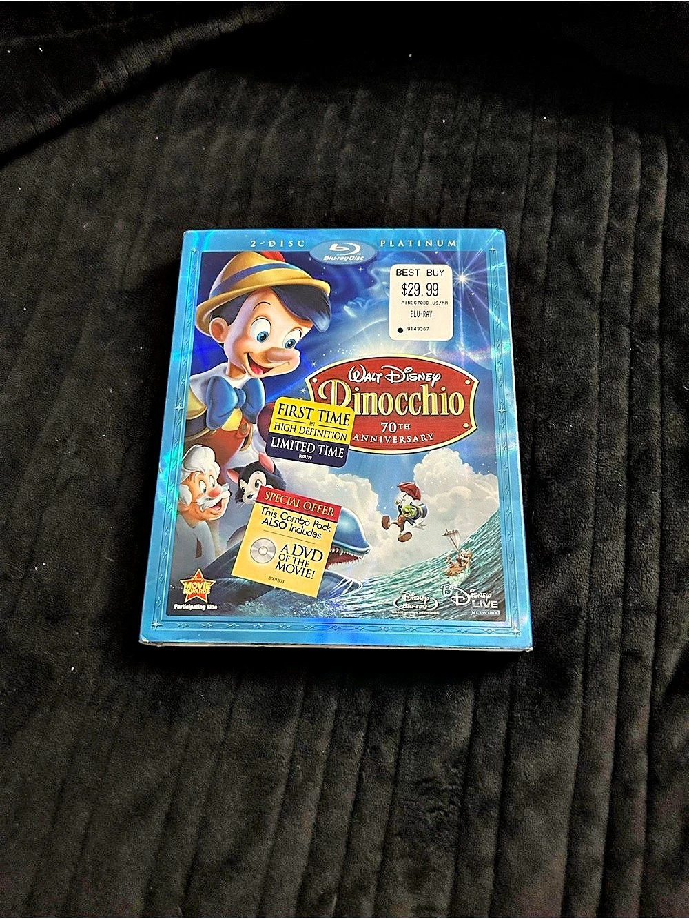 Pinocchio Blu-ray DVD 2 Disc Platinum Edition Disney 70th Anniversary Slipcover